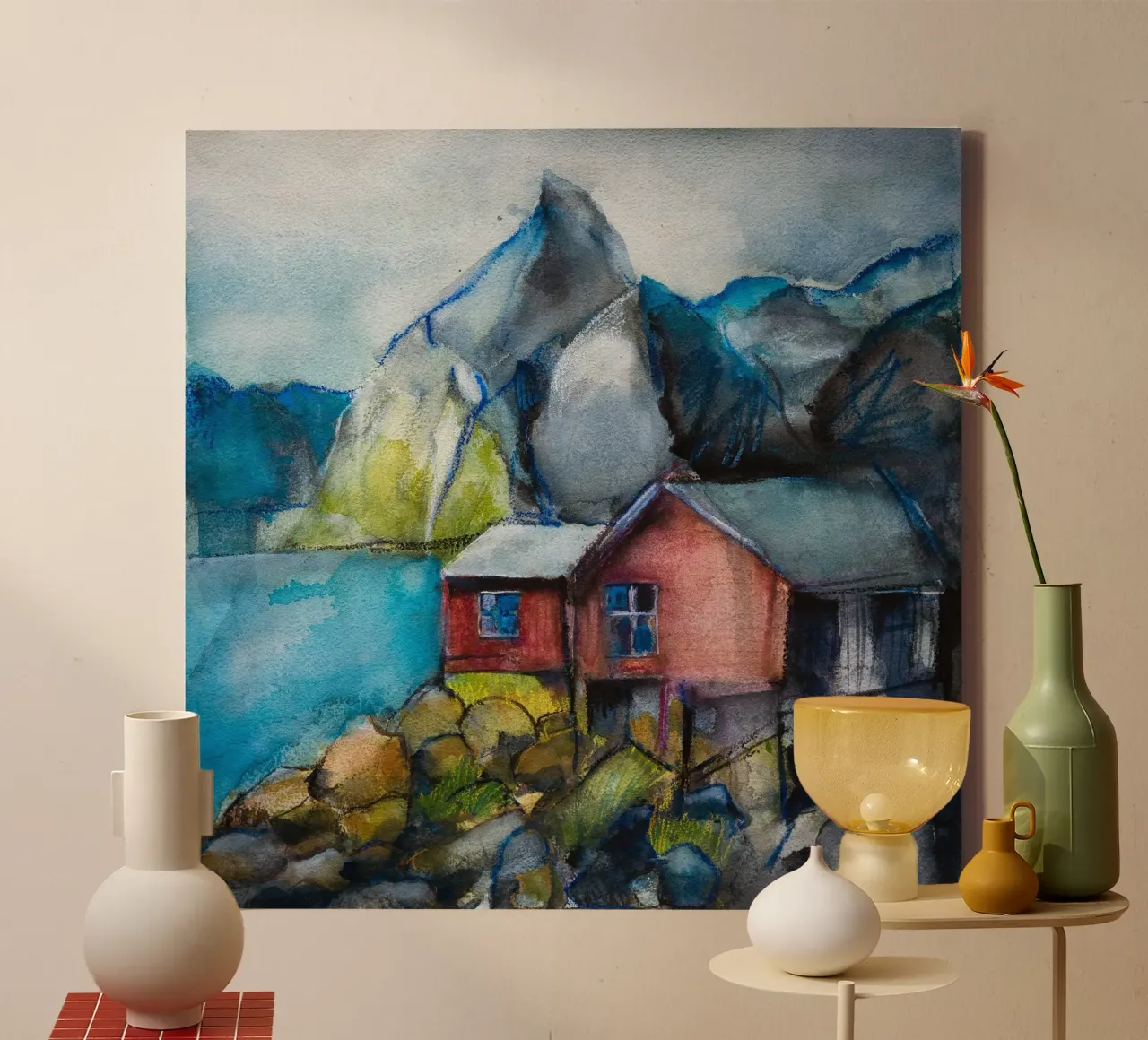 Cabins by the fjord tela con Cornice a cassetta da Stoian Hitrov