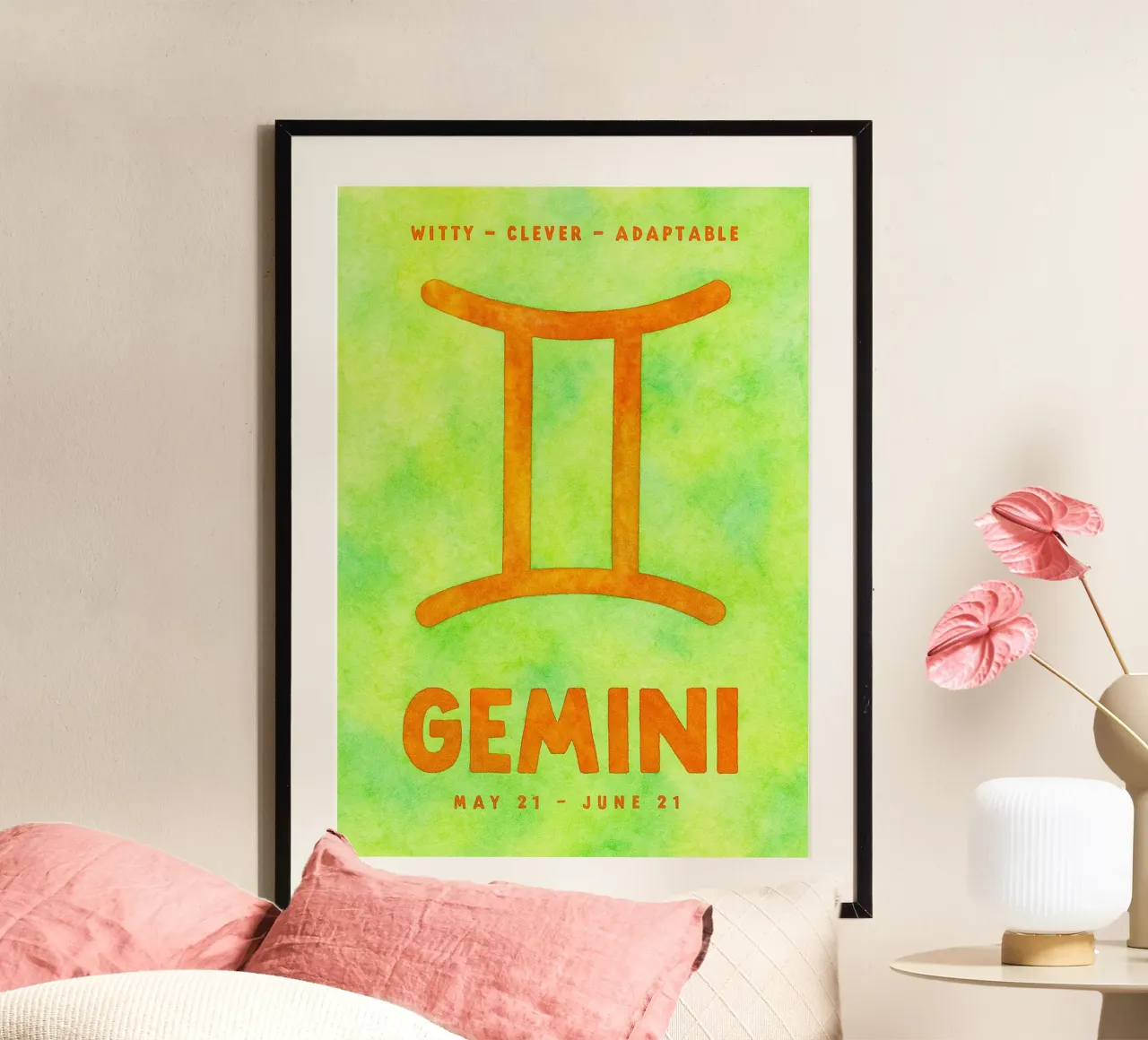 pittura zodiacale gemelli poster con telaio in legno da Shillas