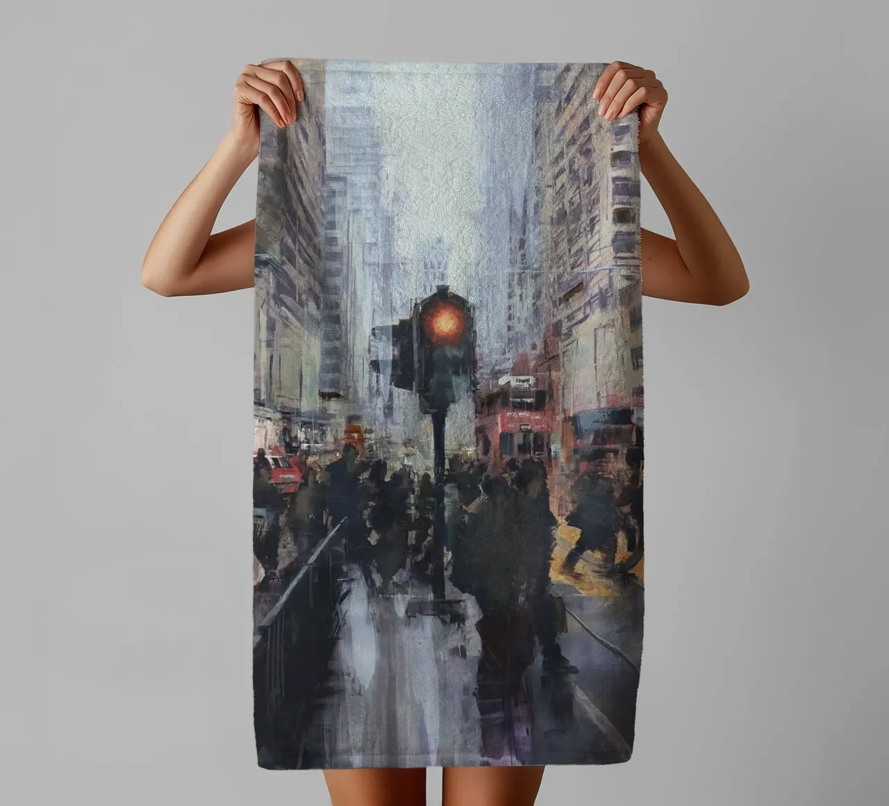 "HONG_KONG_25_01" Pedestrian crossing in front of a tram stop towel by Eduard Warkentin Art