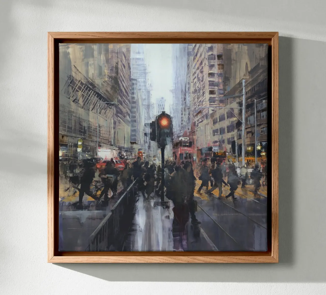 "HONG_KONG_25_01" Attraversamento pedonale davanti a una fermata del tram tela con Cornice a cassetta da Eduard Warkentin Art