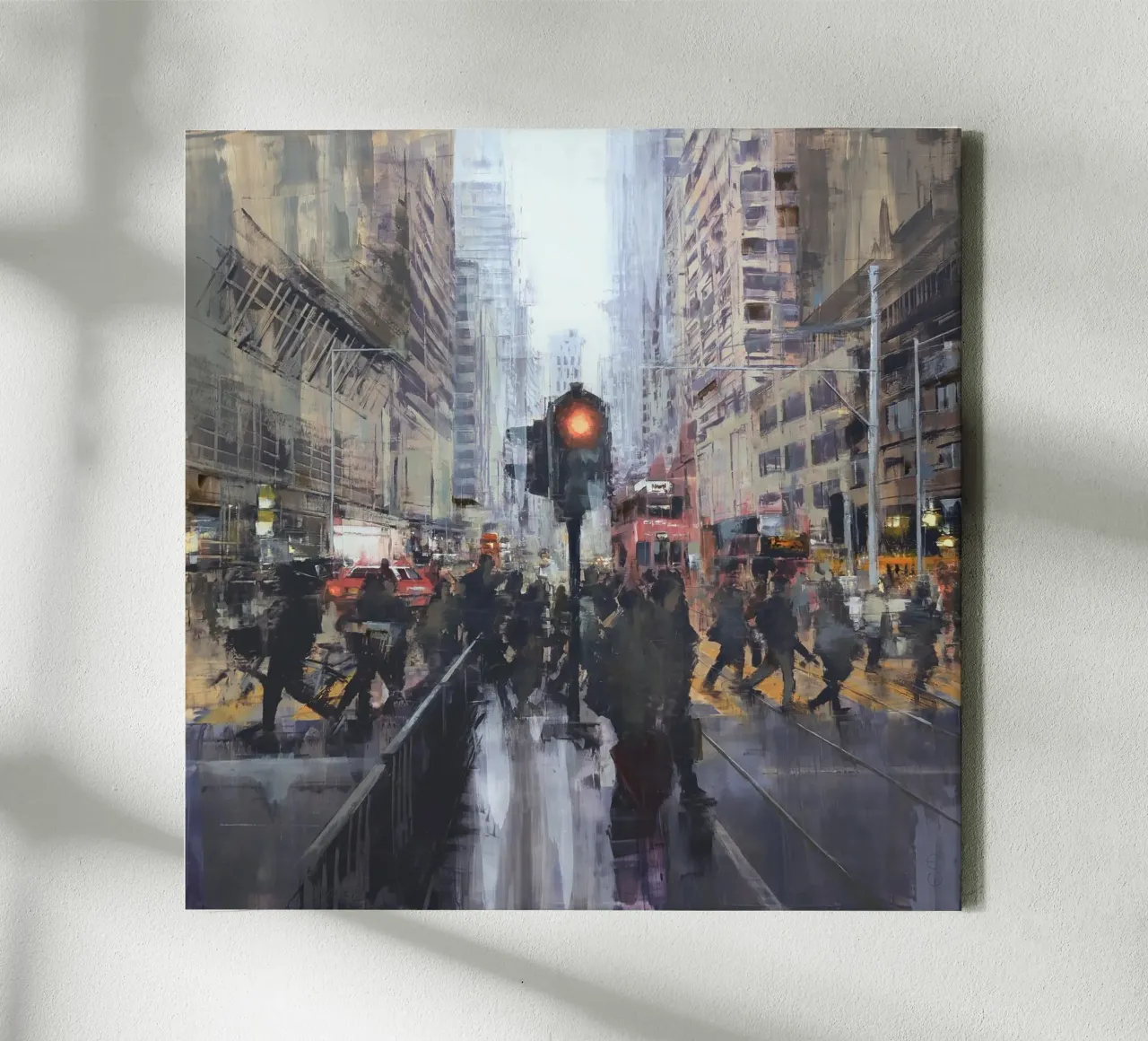 "HONG_KONG_25_01" Attraversamento pedonale davanti a una fermata del tram tela con Cornice a cassetta da Eduard Warkentin Art