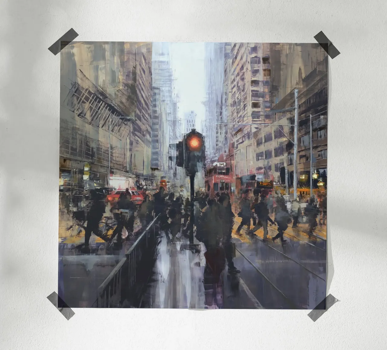 "HONG_KONG_25_01" Attraversamento pedonale davanti a una fermata del tram poster con telaio in alluminio da Eduard Warkentin Art
