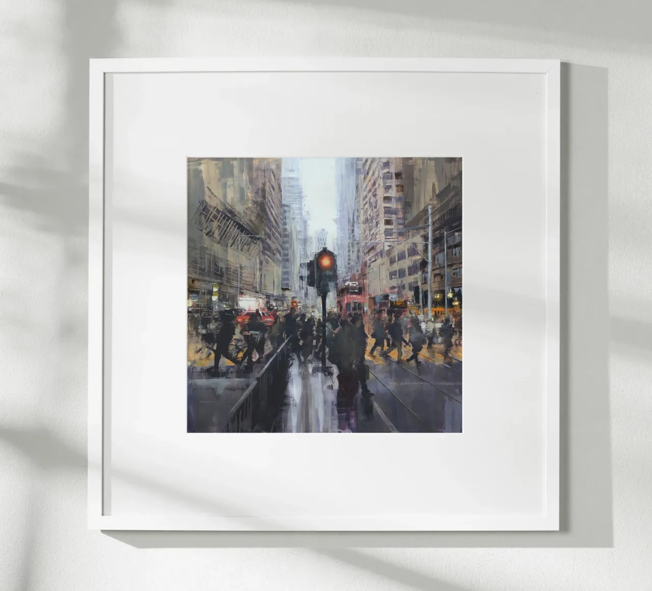 "HONG_KONG_25_01" Attraversamento pedonale davanti a una fermata del tram poster con telaio in alluminio da Eduard Warkentin Art