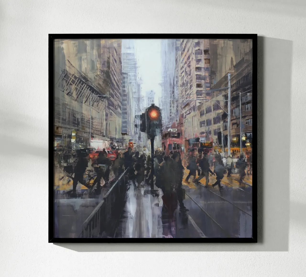 "HONG_KONG_25_01" Attraversamento pedonale davanti a una fermata del tram poster con telaio in alluminio da Eduard Warkentin Art
