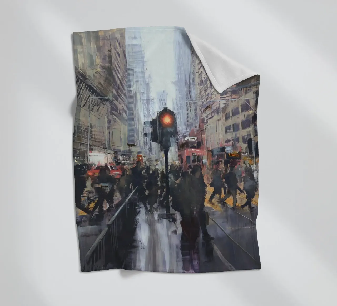 "HONG_KONG_25_01" Pedestrian crossing in front of a tram stop fleece blanket by Eduard Warkentin Art