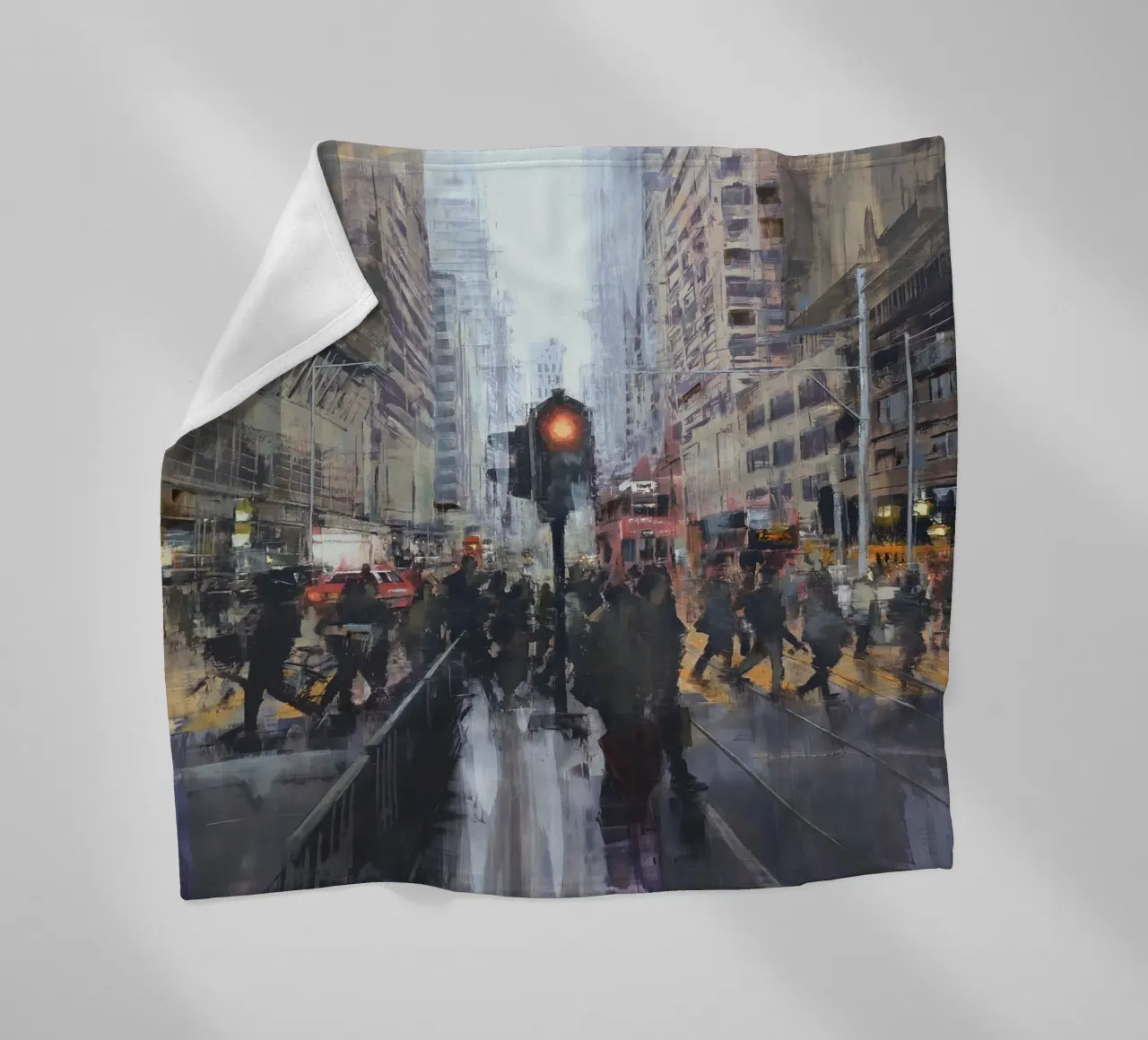 "HONG_KONG_25_01" Pedestrian crossing in front of a tram stop fleece blanket by Eduard Warkentin Art