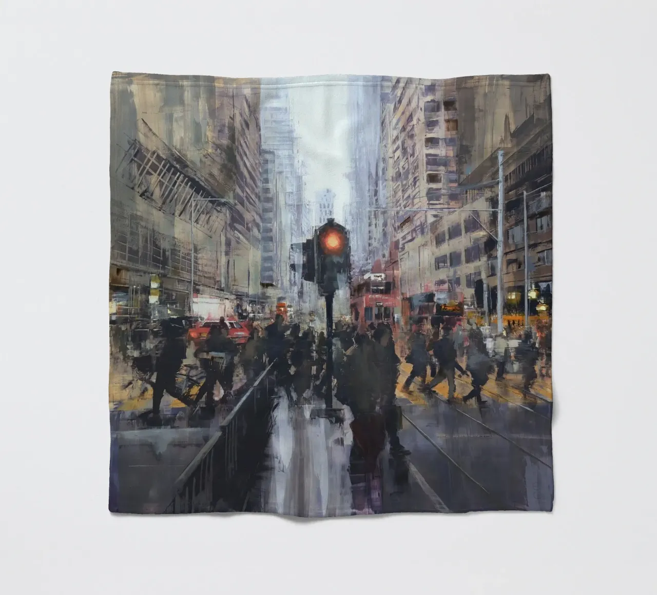 "HONG_KONG_25_01" Pedestrian crossing in front of a tram stop fleece blanket by Eduard Warkentin Art