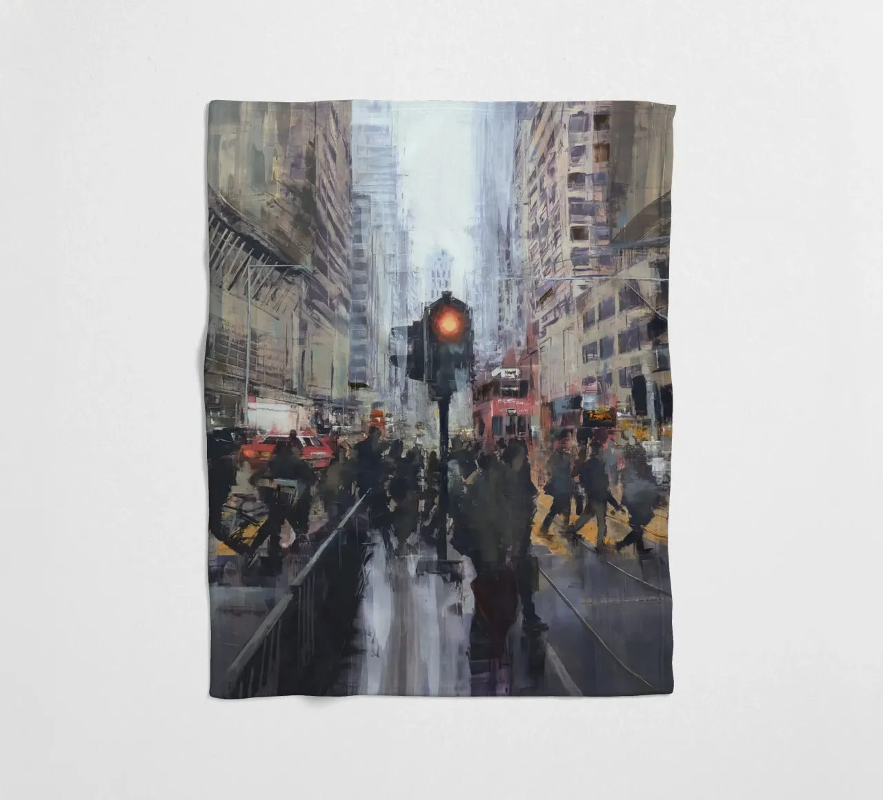 "HONG_KONG_25_01" Pedestrian crossing in front of a tram stop fleece blanket by Eduard Warkentin Art