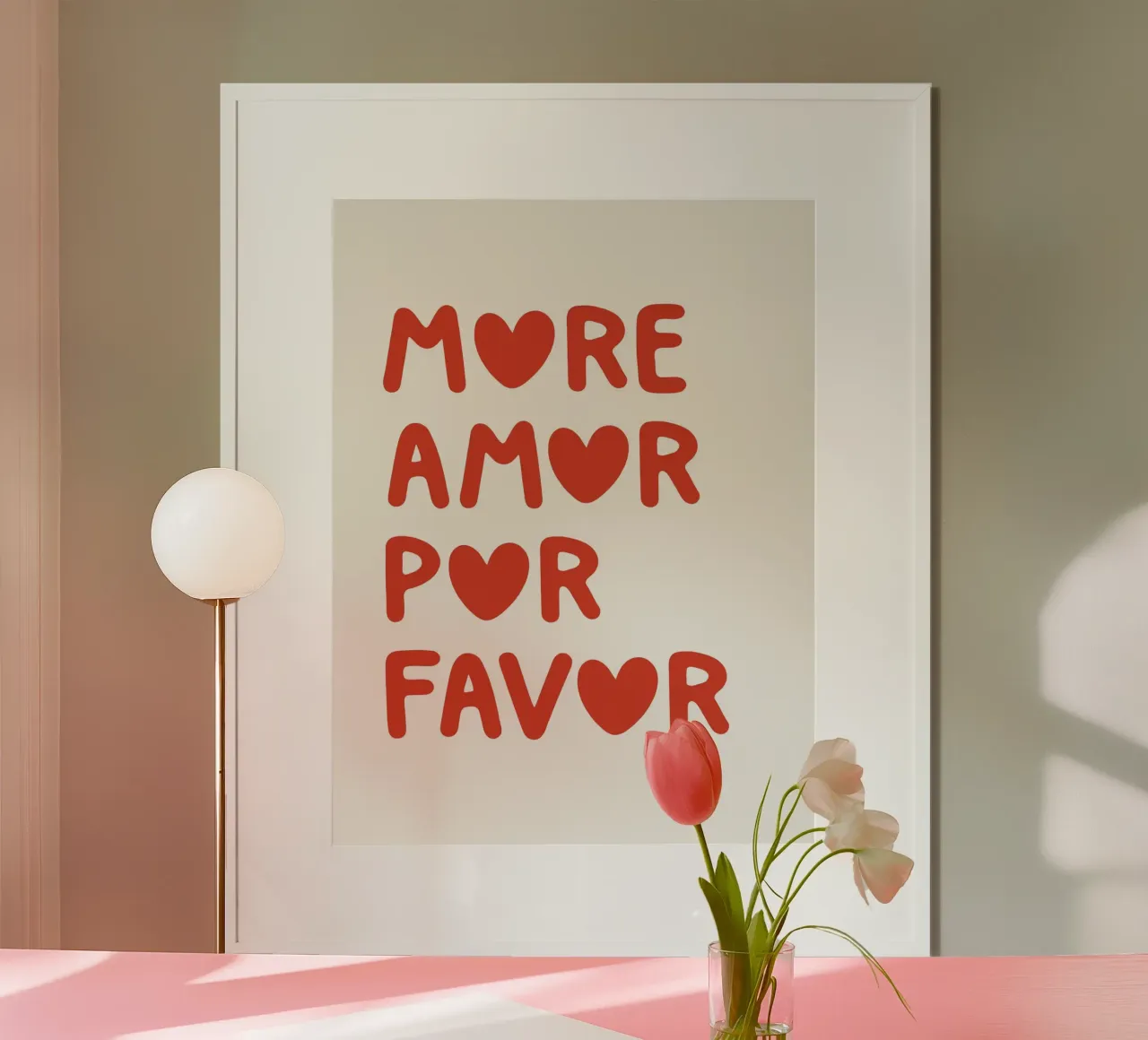 Più amore per favore cita poster con telaio in legno da Paigaam Studio