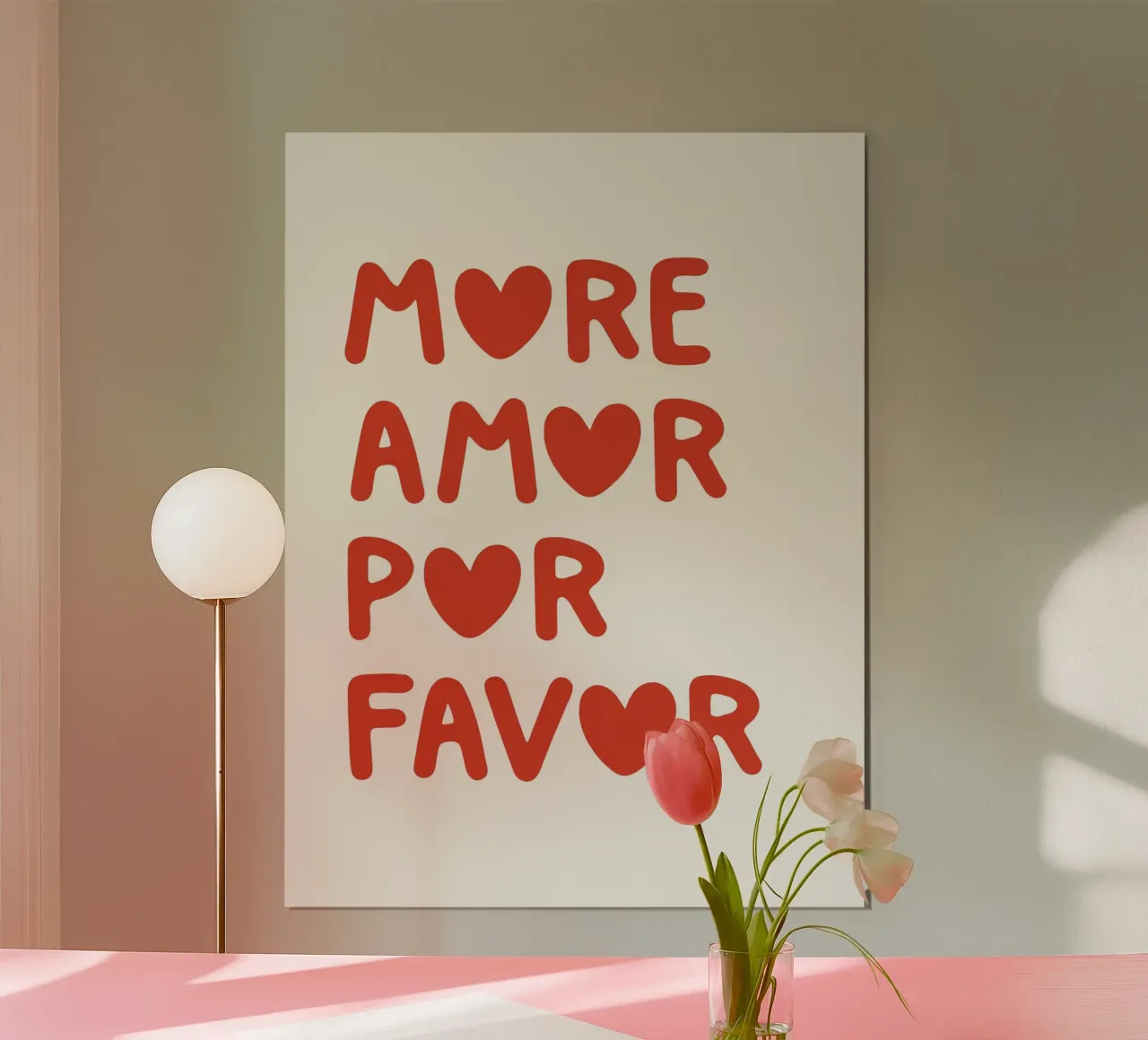 Più amore per favore cita poster con telaio in legno da Paigaam Studio