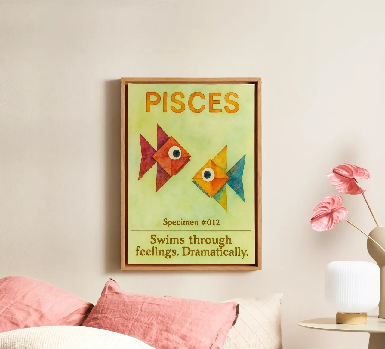 pisces logo vector zodiac painting canvas with Floater frame by Shillas