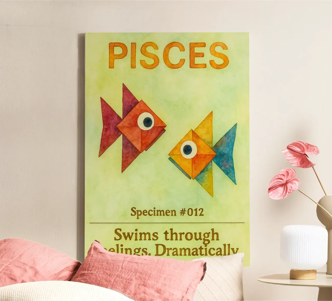 pisces logo vector zodiac painting canvas with Floater frame by Shillas