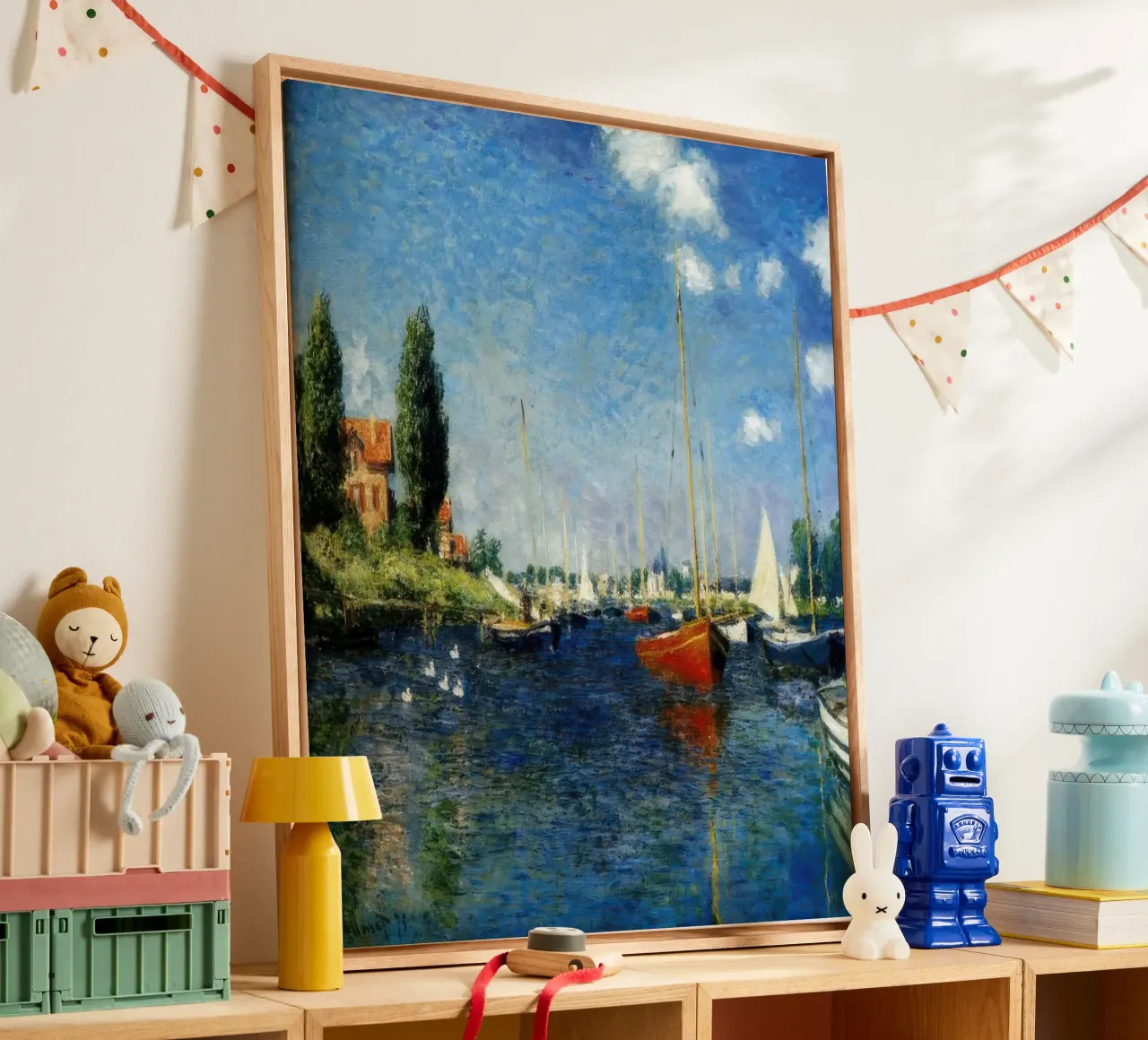 Claude Monet Argenteuil (Rode boten) canvas met Baklijst van clay bobby