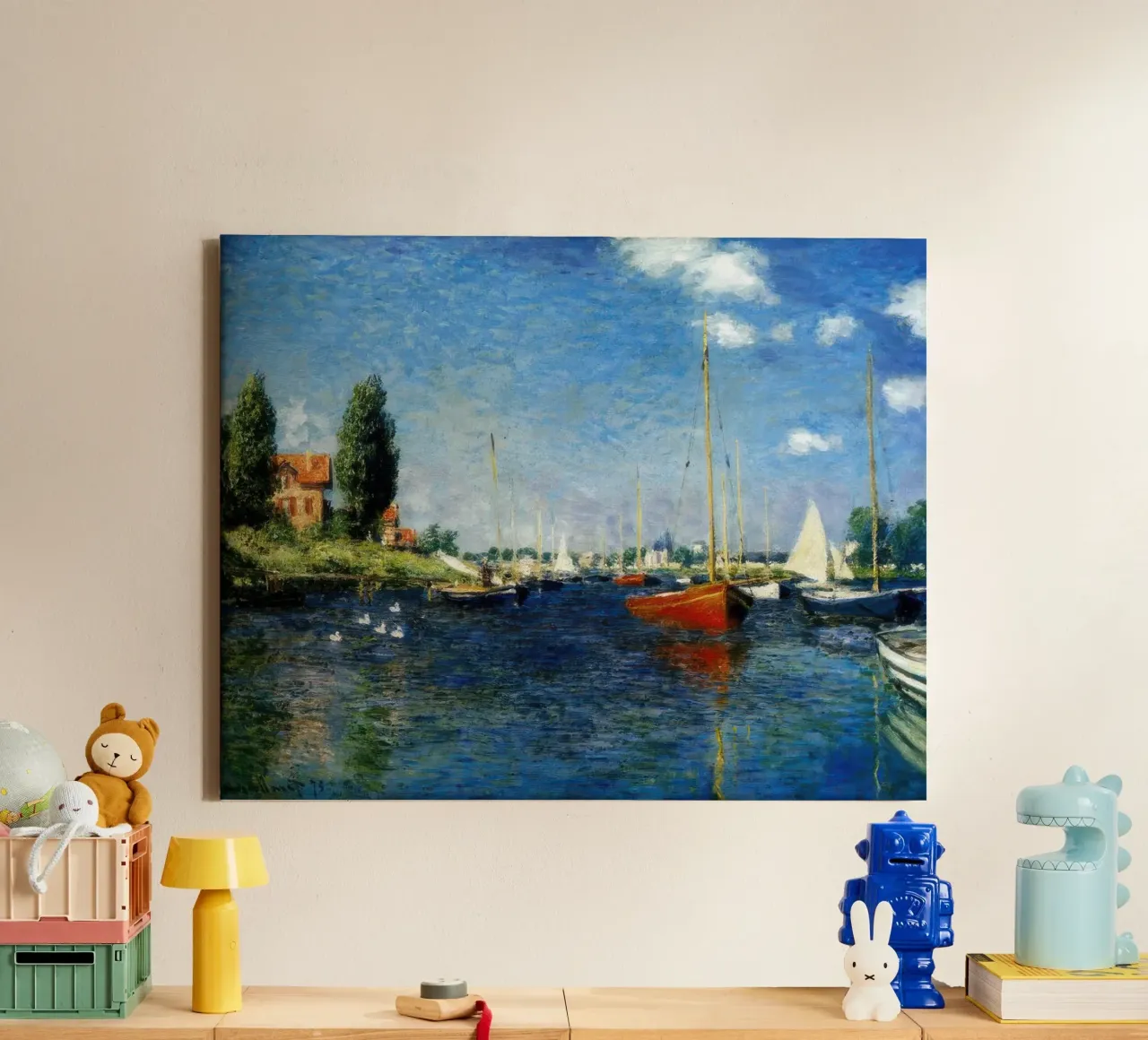 Claude Monet Argenteuil (Rode boten) canvas met Baklijst van clay bobby