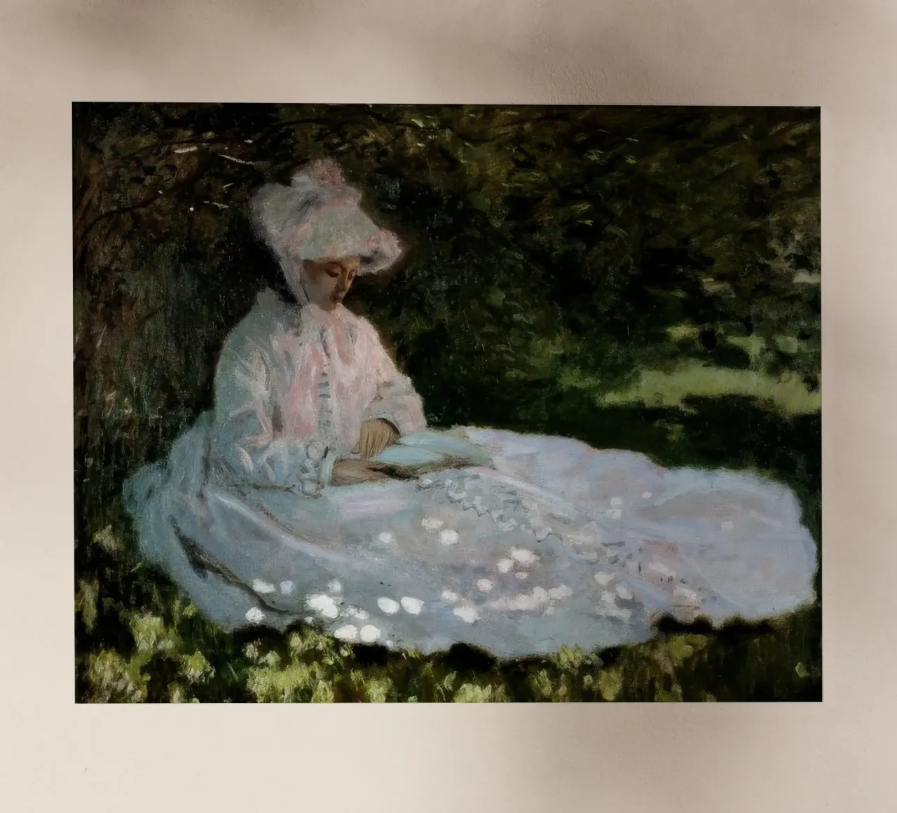 Claude Monet Una mujer leyendo lámina retroiluminada de clay bobby