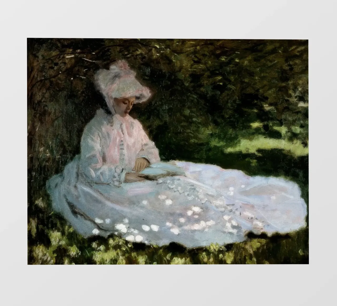 Claude Monet Una mujer leyendo lámina retroiluminada de clay bobby