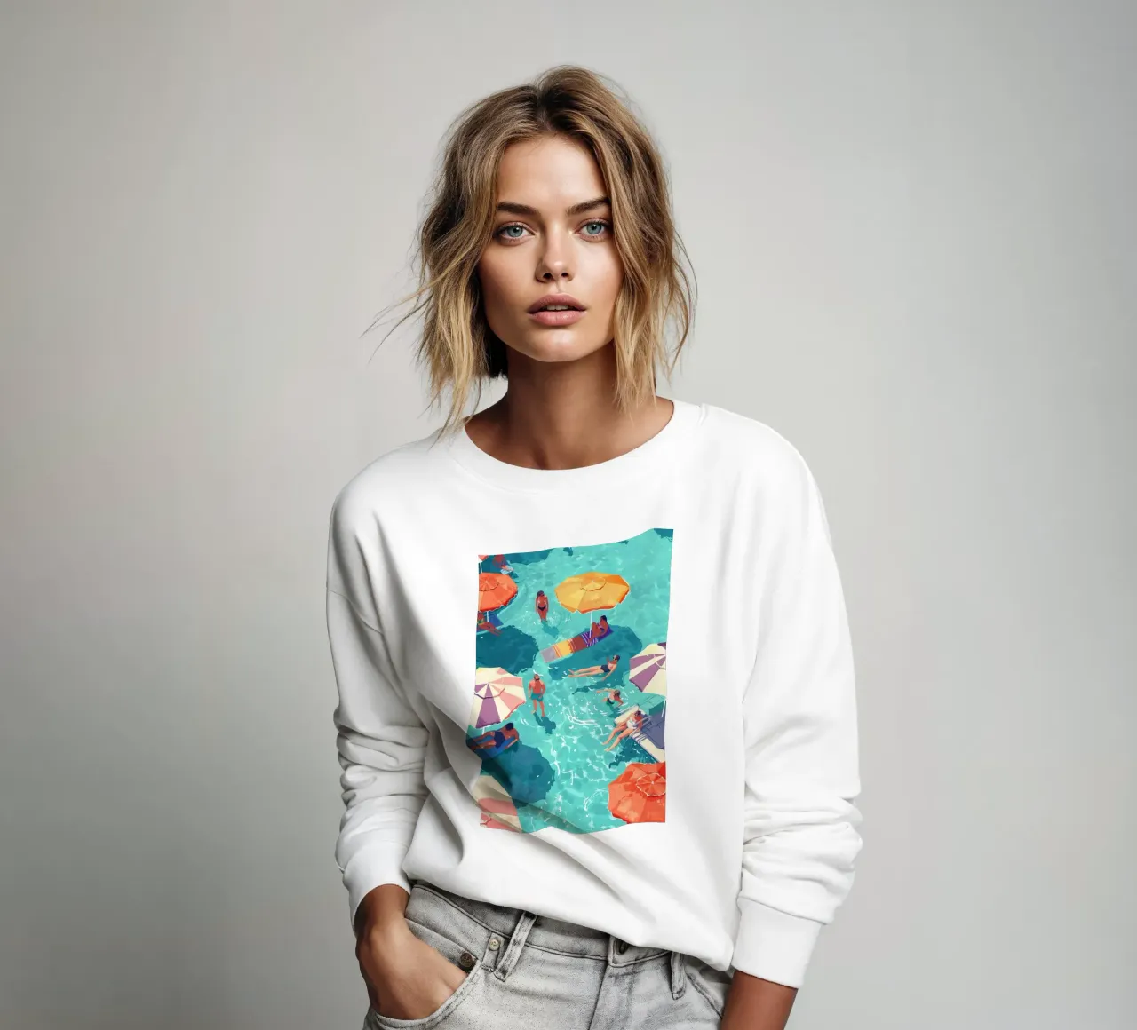 Pastel Poolside Vibes with Colorful Umbrellas and Fun in the sweatshirt by jo shop