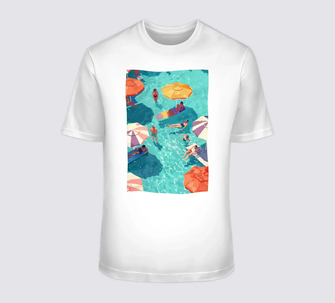 Pastel Poolside Vibes with Colorful Umbrellas and Fun in the t-shirt by jo shop