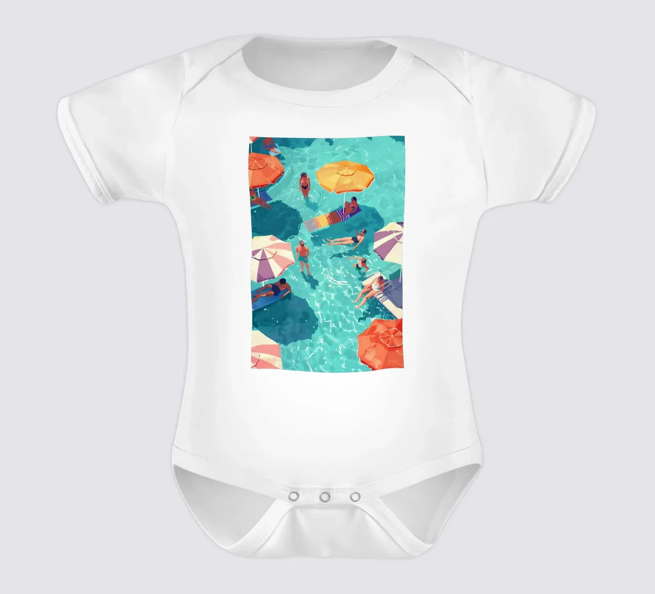 Pastel Poolside Vibes with Colorful Umbrellas and Fun in the short-sleeve baby romper by jo shop