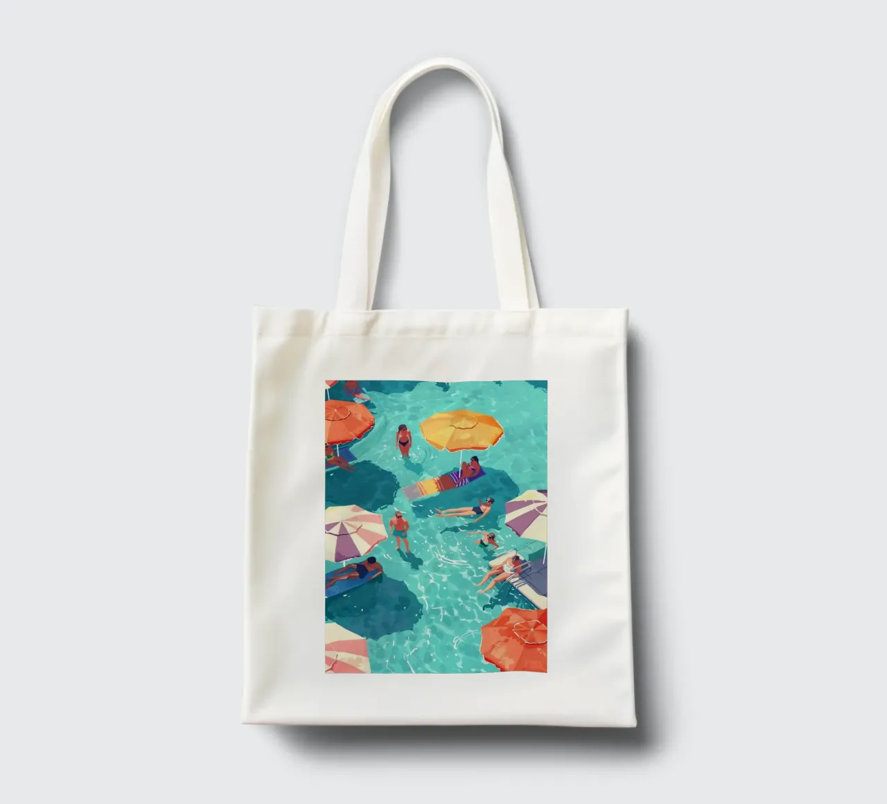 Pastel Poolside Vibes with Colorful Umbrellas and Fun in the tote bag by jo shop