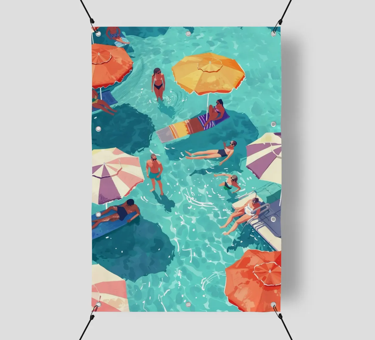 Pastel Poolside Vibes with Colorful Umbrellas and Fun in the pvc cover by jo shop