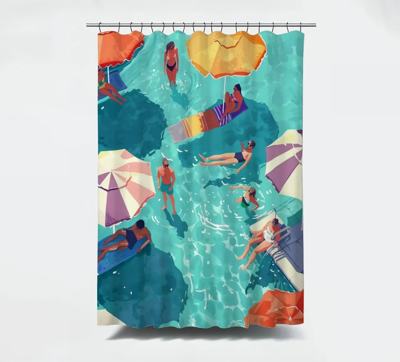 Pastel Poolside Vibes with Colorful Umbrellas and Fun in the shower curtain by jo shop