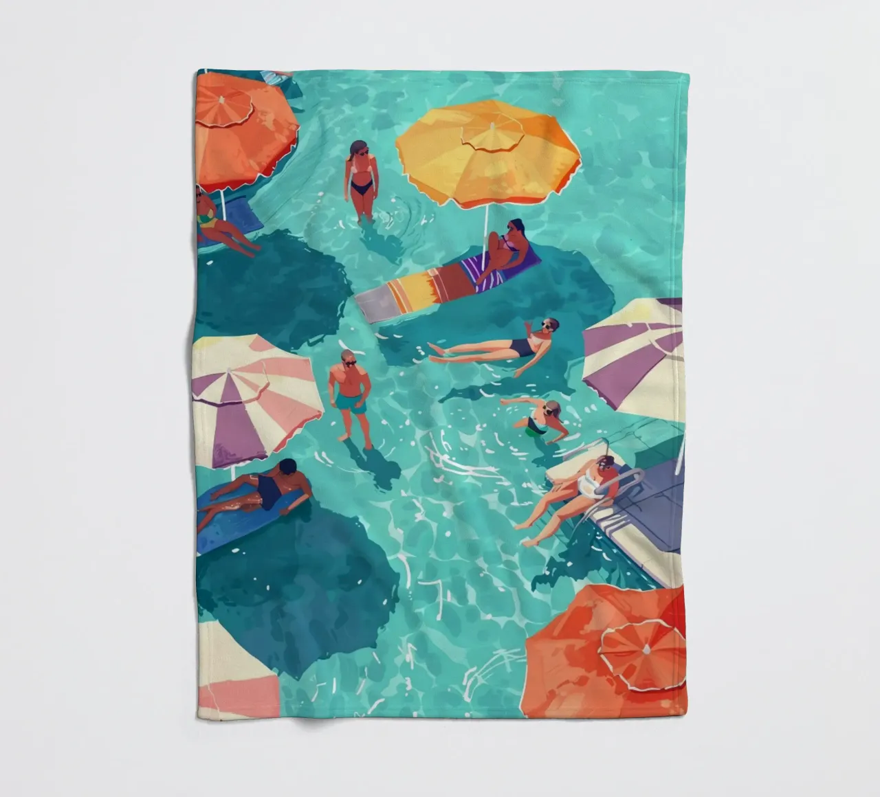 Pastel Poolside Vibes with Colorful Umbrellas and Fun in the fleece blanket by jo shop