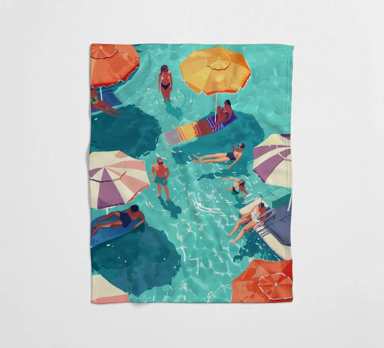 Pastel Poolside Vibes with Colorful Umbrellas and Fun in the fleece blanket by jo shop