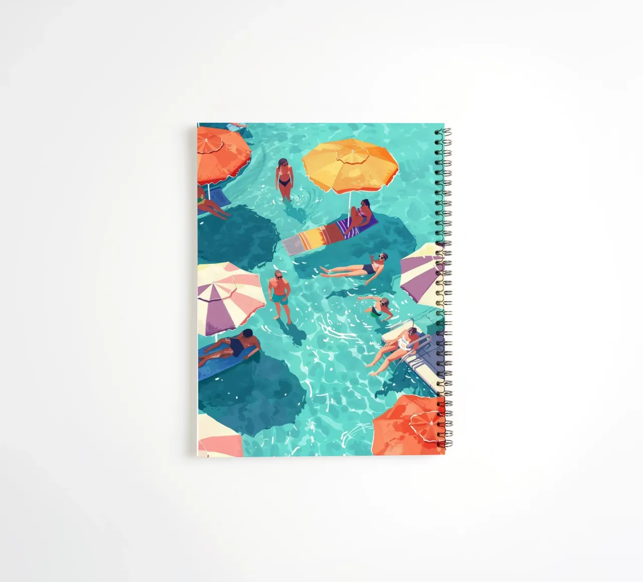Pastel Poolside Vibes with Colorful Umbrellas and Fun in the spiral notebook by jo shop