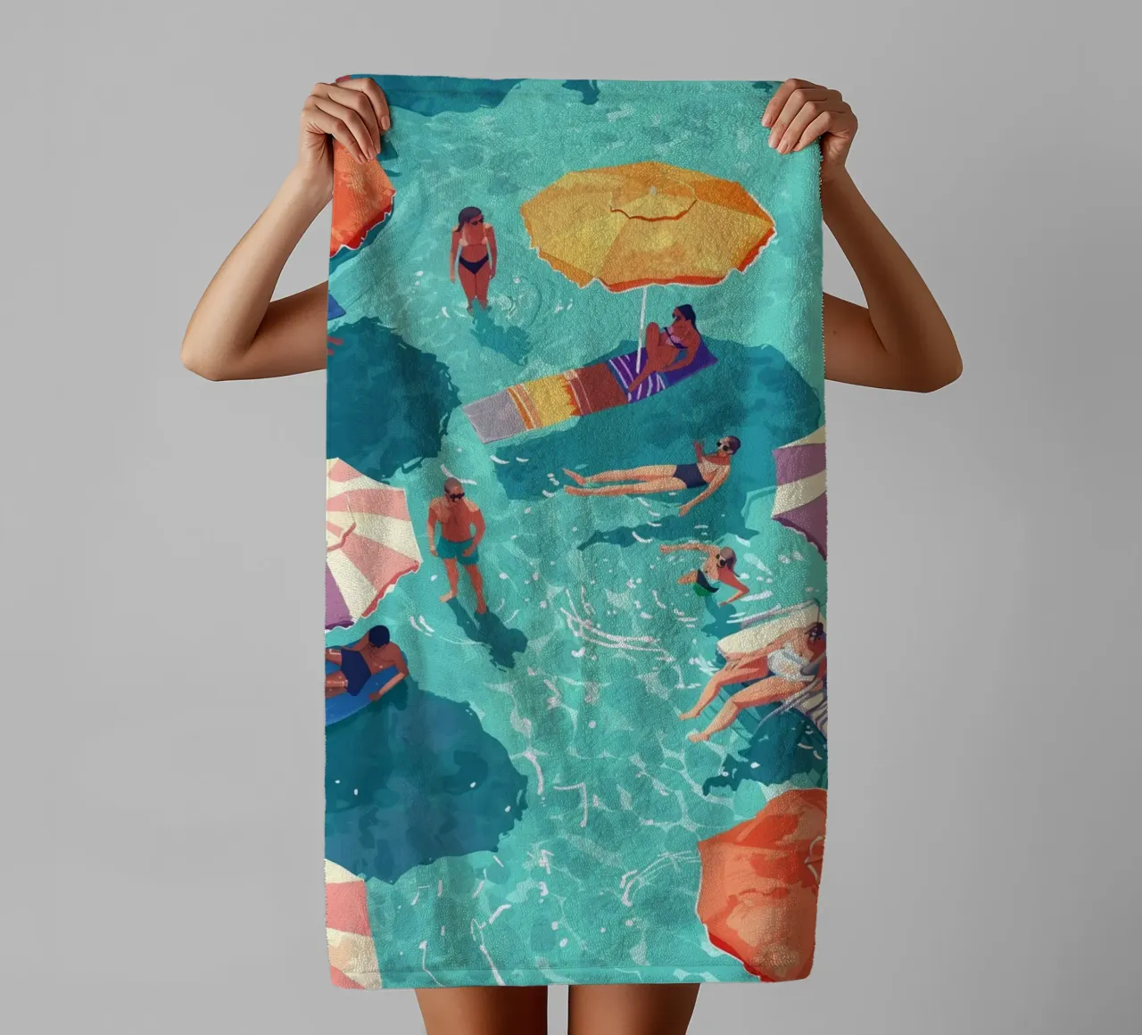 Pastel Poolside Vibes with Colorful Umbrellas and Fun in the towel by jo shop
