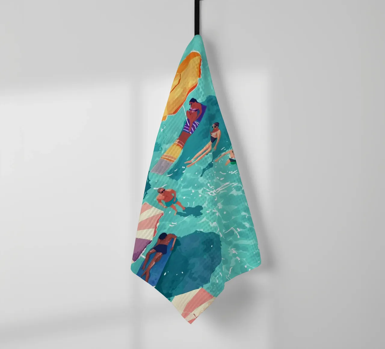Pastel Poolside Vibes with Colorful Umbrellas and Fun in the tea towel by jo shop