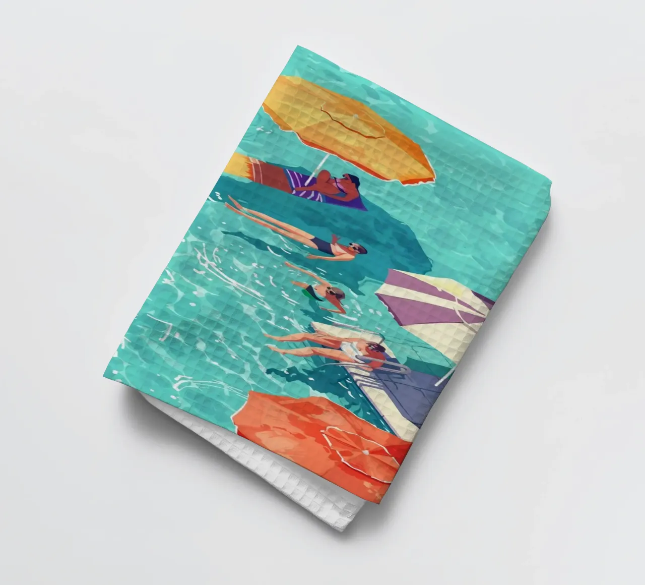 Pastel Poolside Vibes with Colorful Umbrellas and Fun in the tea towel by jo shop