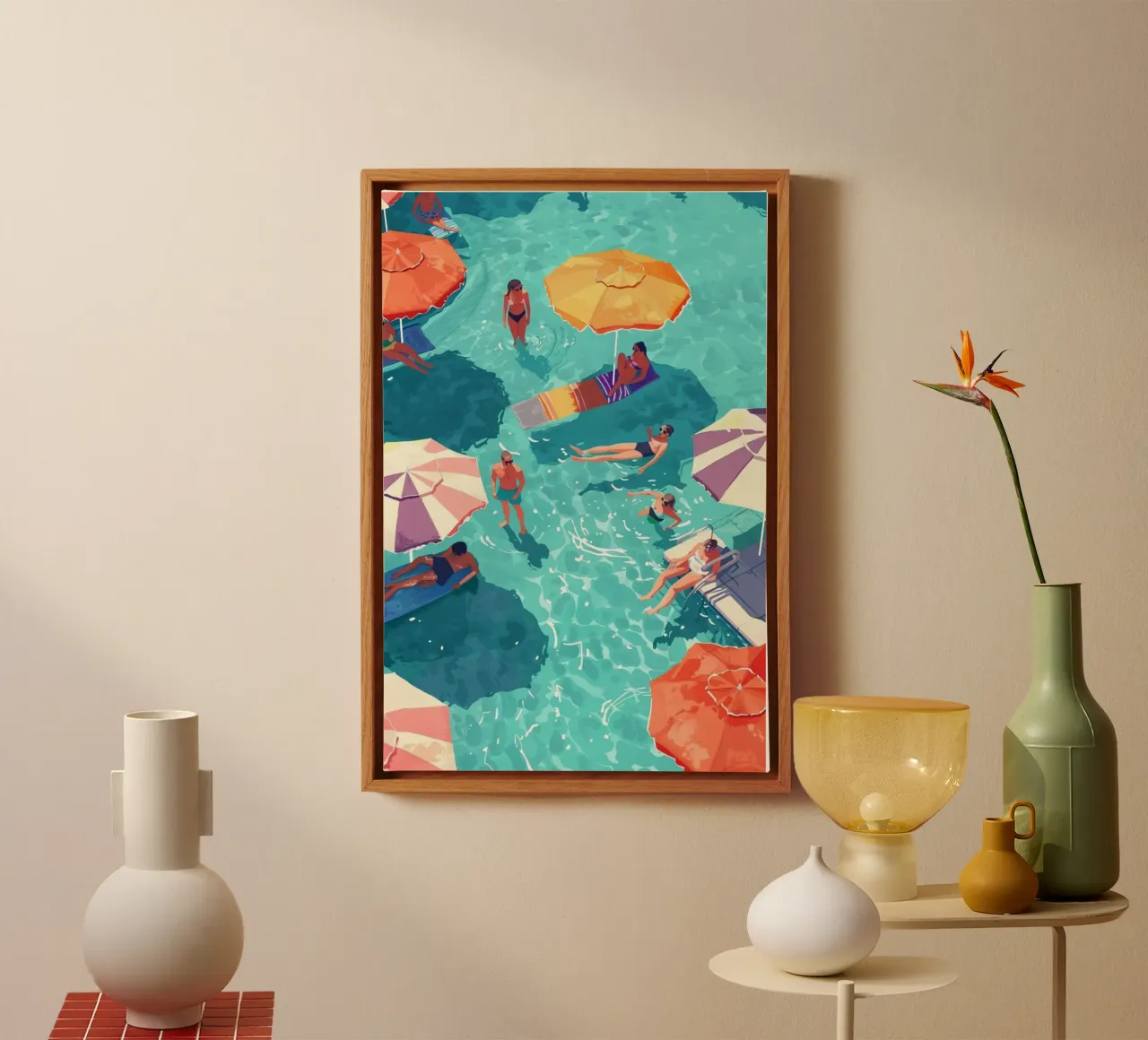 Pastel Poolside Vibes with Colorful Umbrellas and Fun in the canvas by jo shop