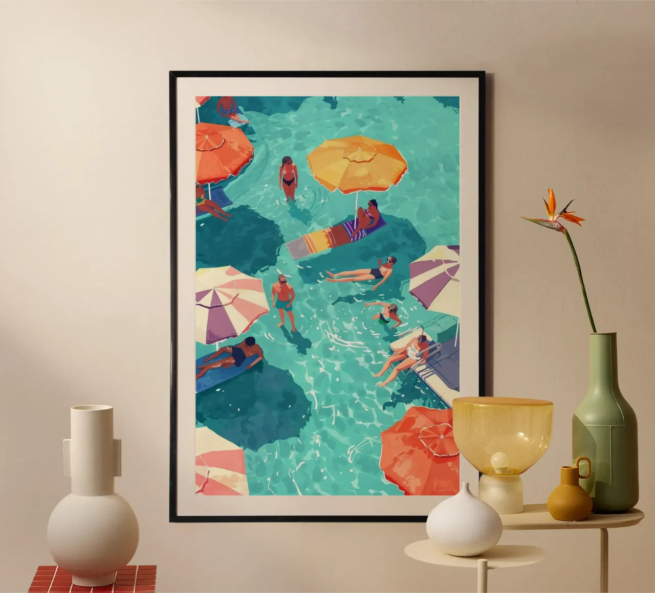 Pastel Poolside Vibes with Colorful Umbrellas and Fun in the poster by jo shop