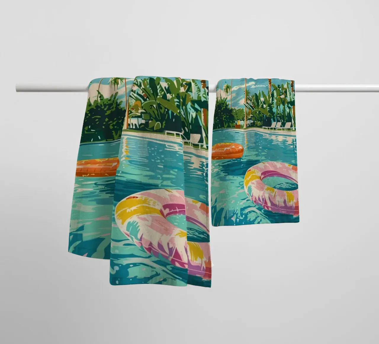 Relaxed Summer Vibes with Pastel Poolside Decor and Floats towel by jo shop