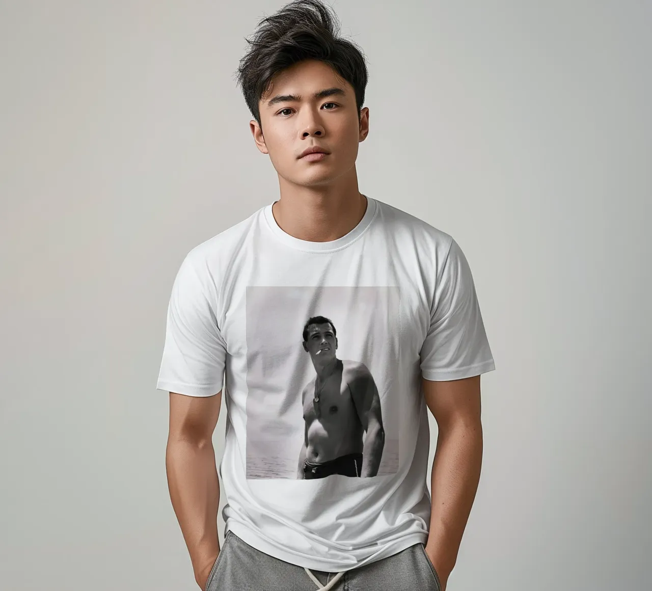 Rock Hudson fuma una sigaretta sulla spiaggia nel 1940 t-shirt da jo shop