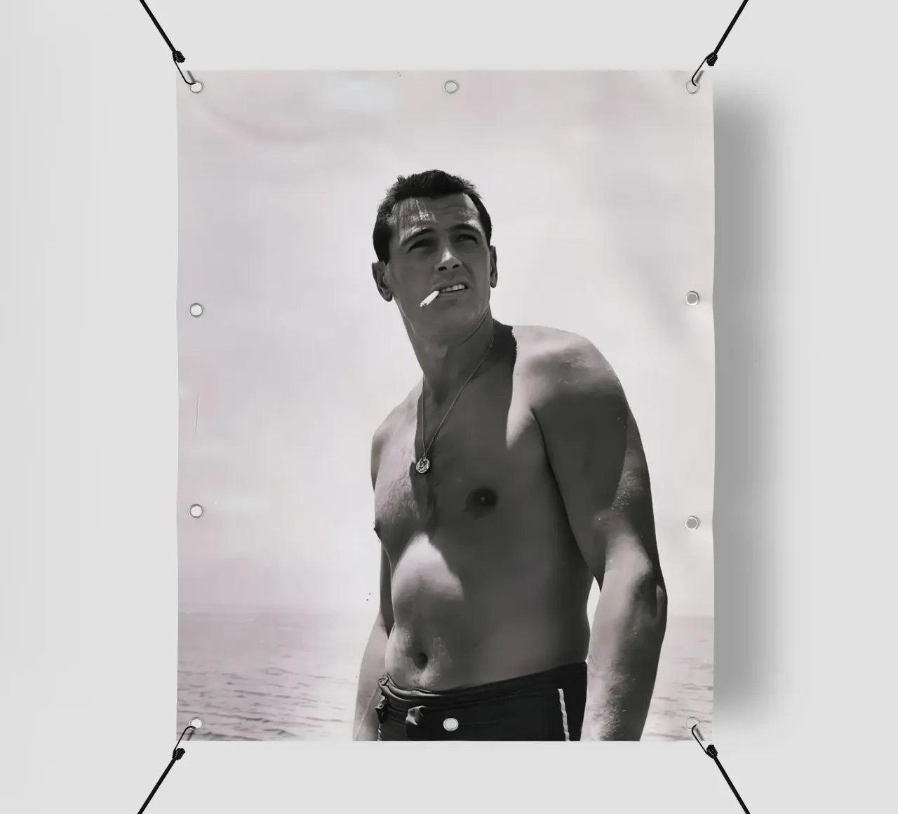 Rock Hudson fuma una sigaretta sulla spiaggia nel 1940 telo in pvc da jo shop