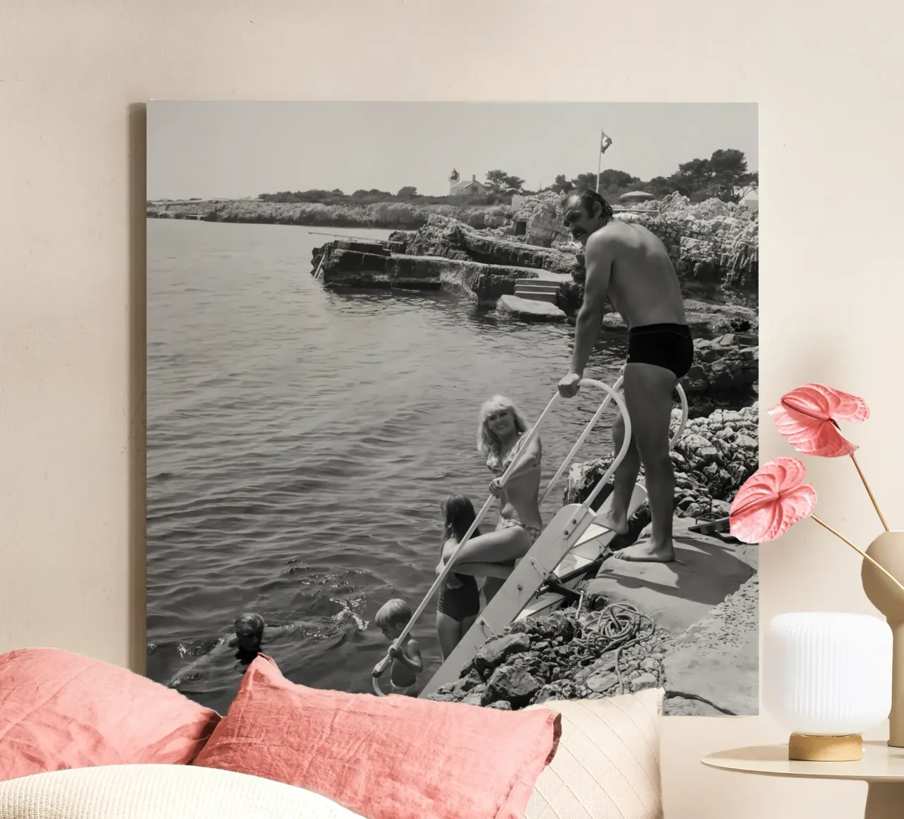 Sean Connery prepares to take a dip in the ocean canvas by jo shop