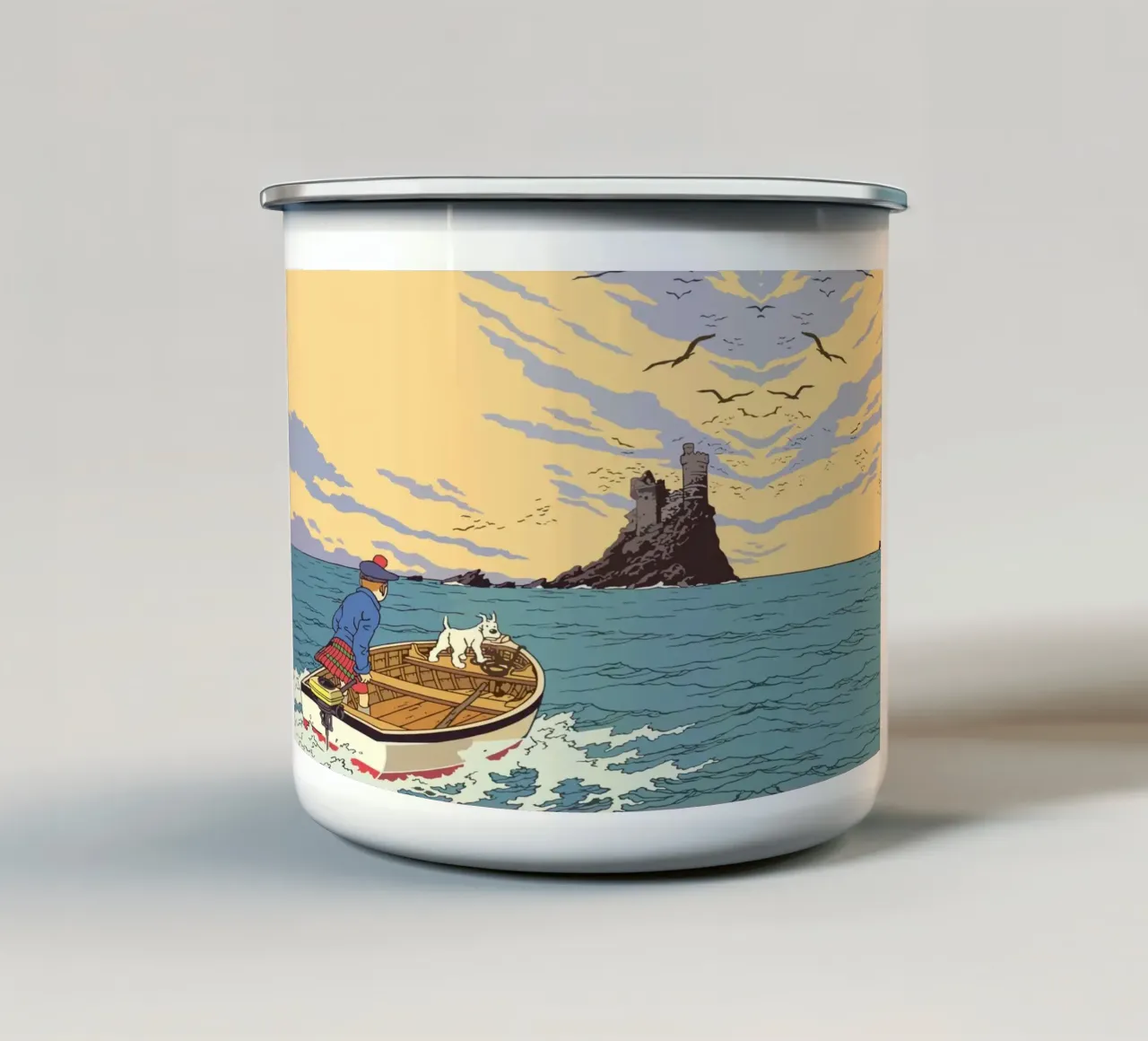 Tintin si dirige verso un'isola misteriosa tazza in smalto da Kango Studios