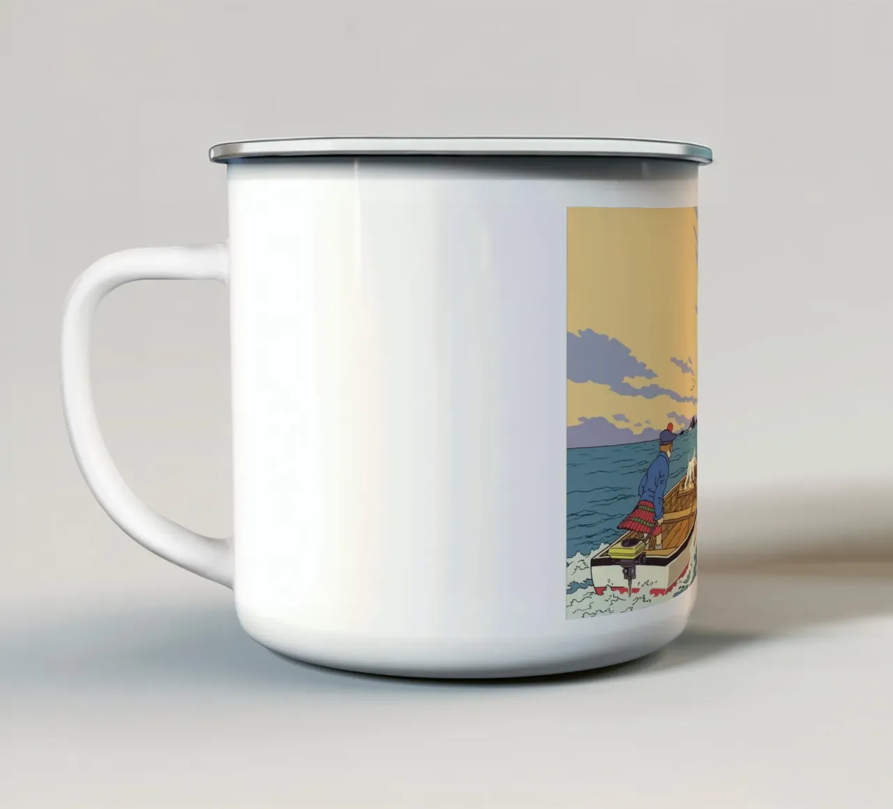 Tintin si dirige verso un'isola misteriosa tazza in smalto da Kango Studios