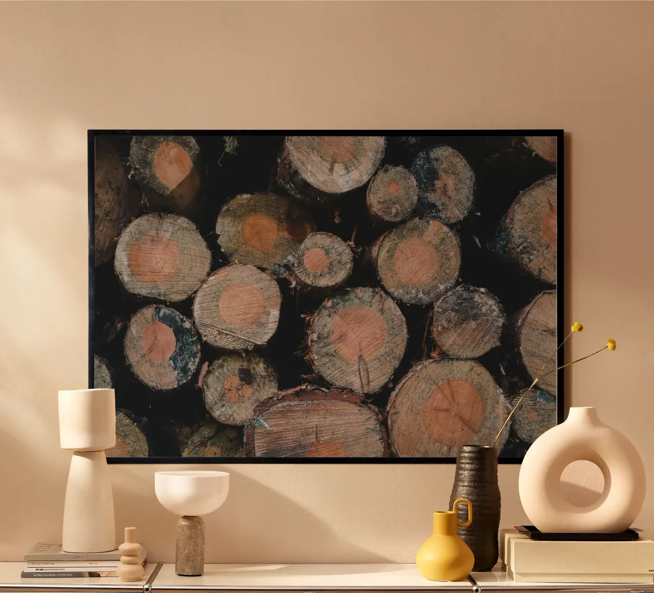Echi di legno poster con telaio in alluminio da StillVibe Home