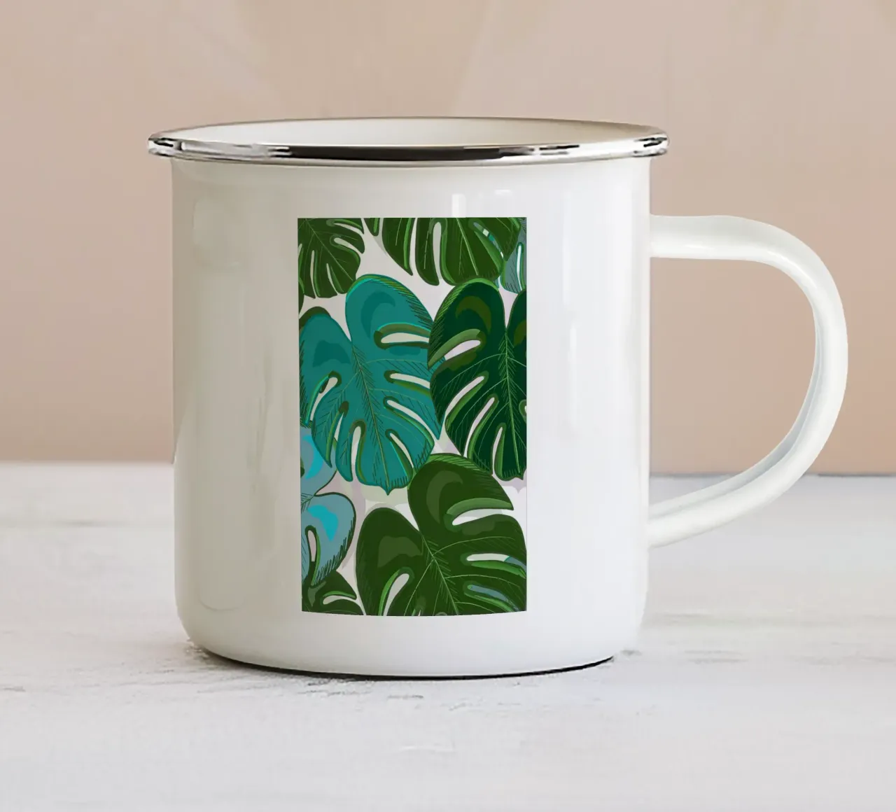 Foglie di monstera tropicale tazza in smalto da gulsengunel