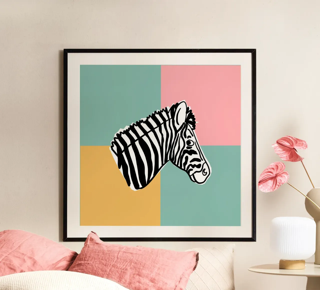 Hakuna Matata Zebra poster con telaio in alluminio da Julia Reyelt
