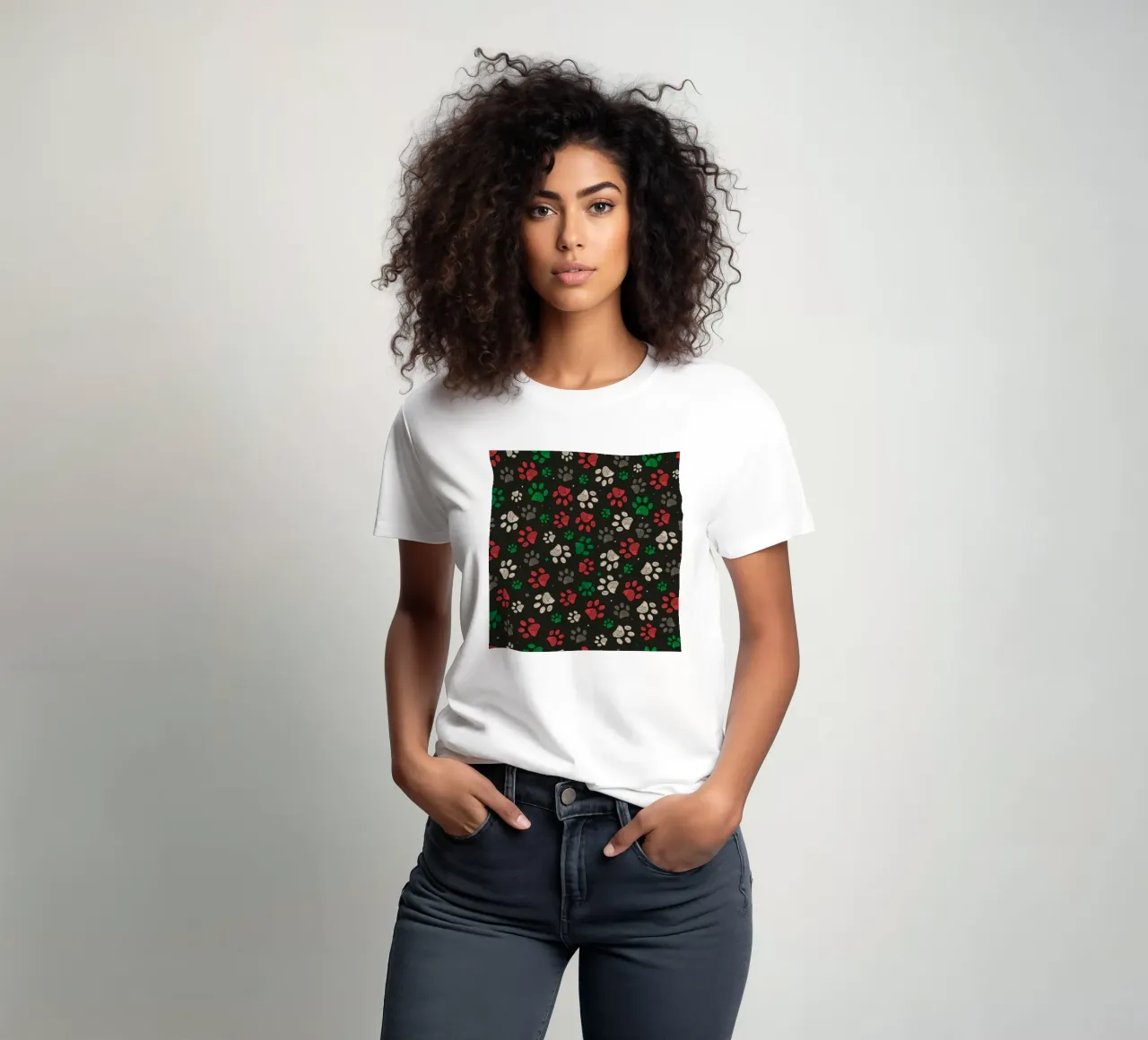 Trace with red green christmas design paw print t-shirt by gulsengunel
