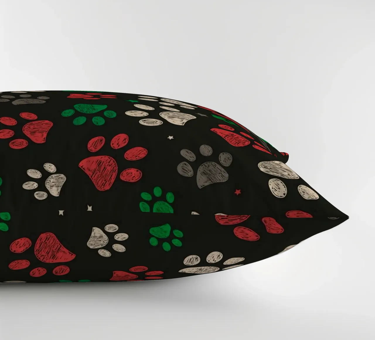 Trace with red green christmas design paw print decorative cushion by gulsengunel
