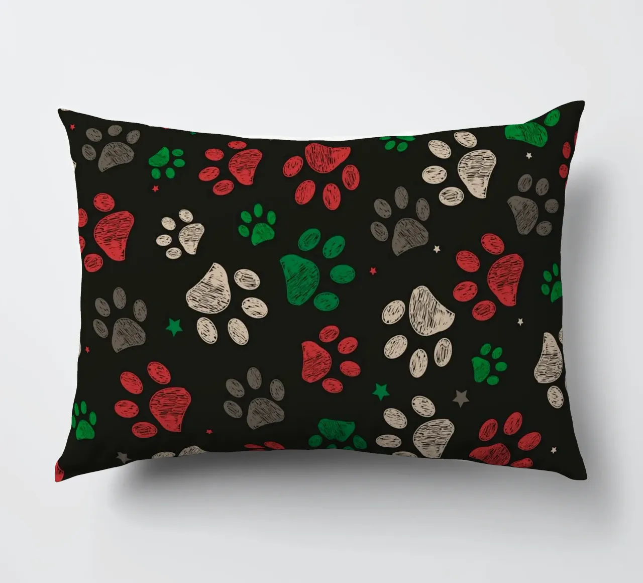Trace with red green christmas design paw print decorative cushion by gulsengunel