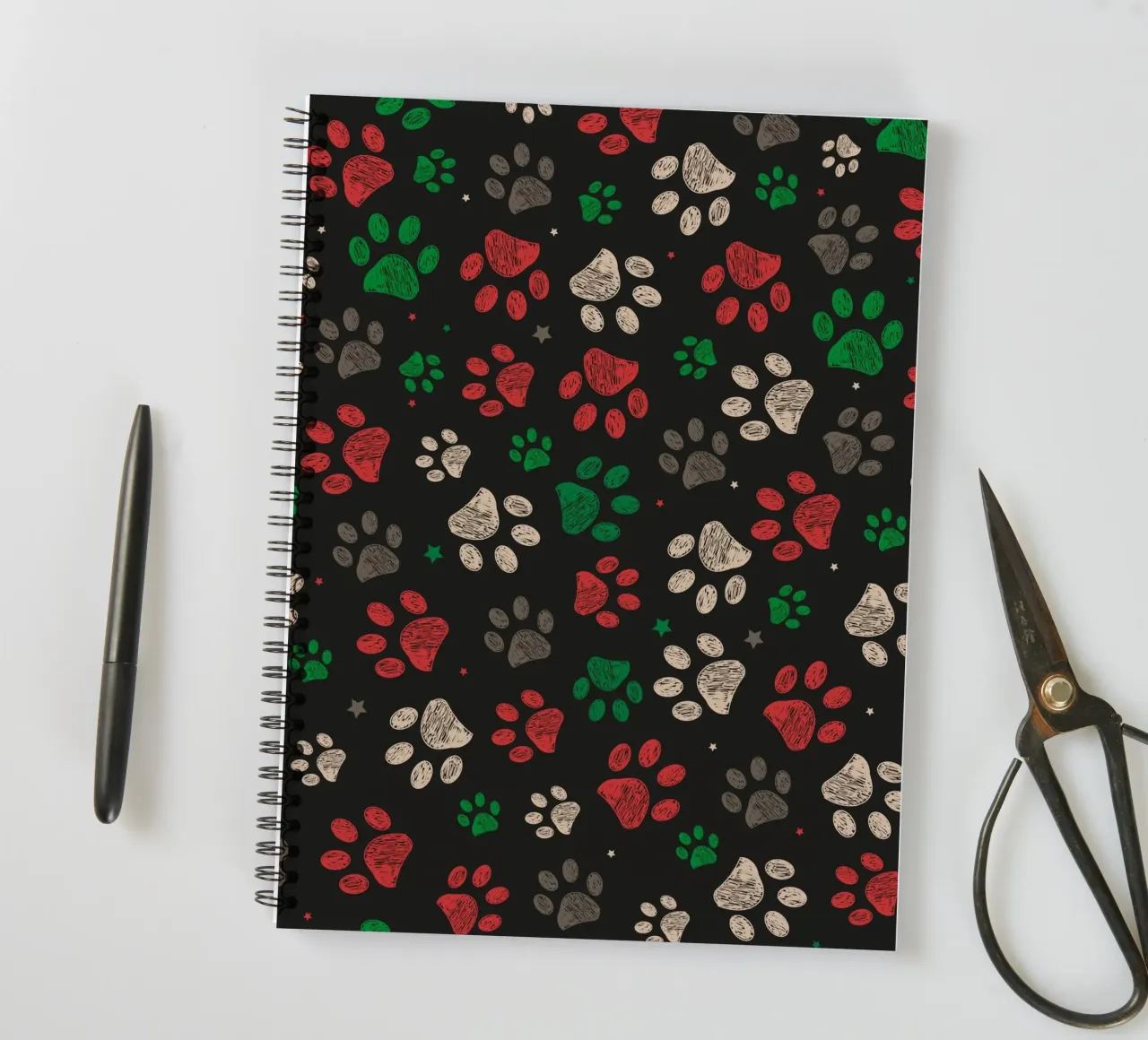 Trace with red green christmas design paw print spiral notebook by gulsengunel