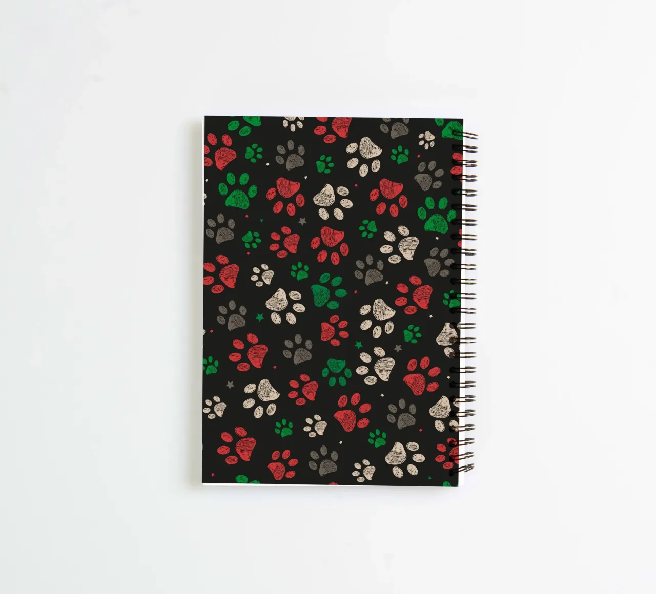 Trace with red green christmas design paw print spiral notebook by gulsengunel