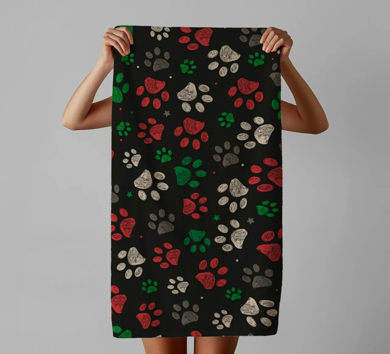 Trace with red green christmas design paw print towel by gulsengunel