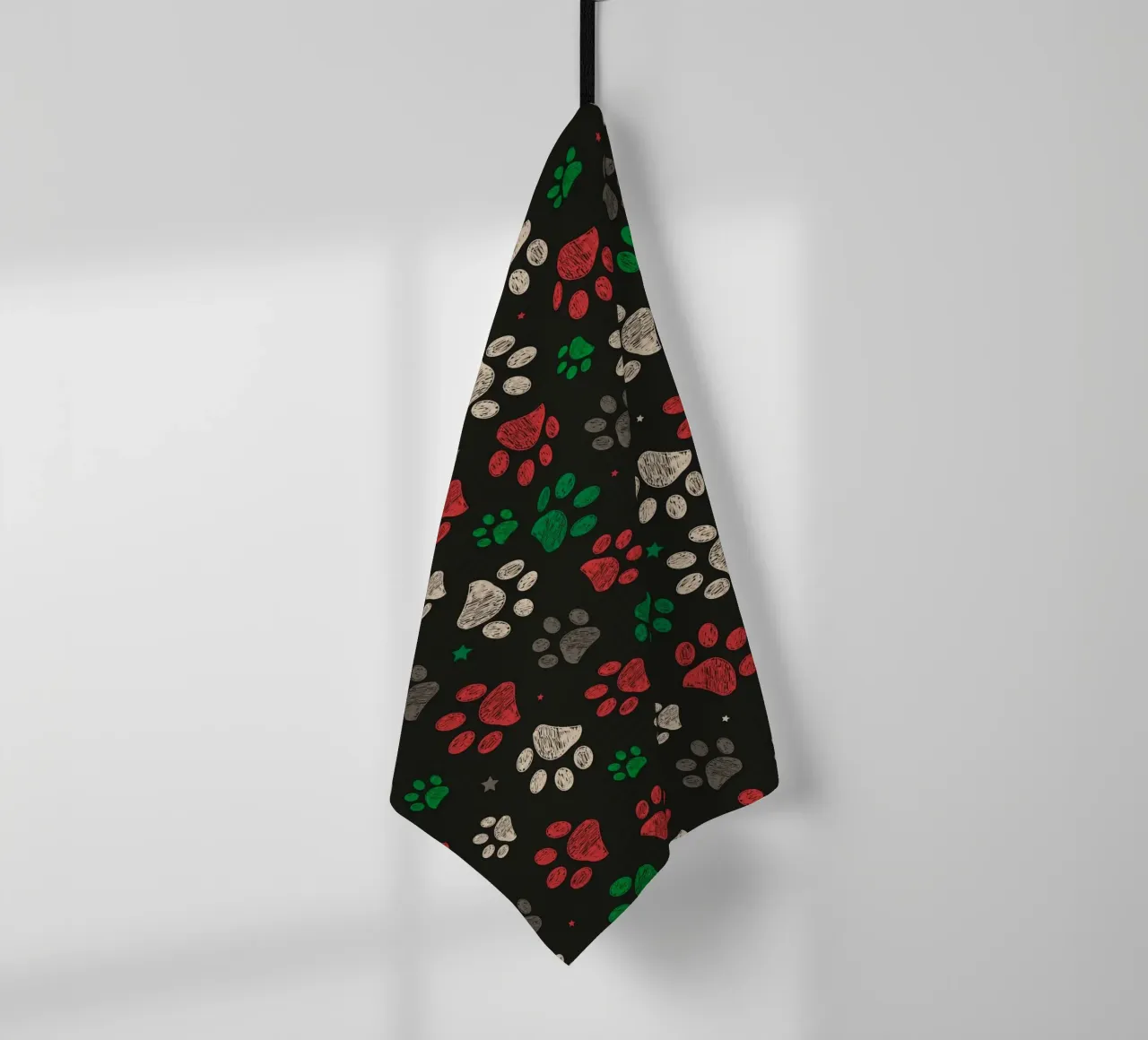 Trace with red green christmas design paw print tea towel by gulsengunel